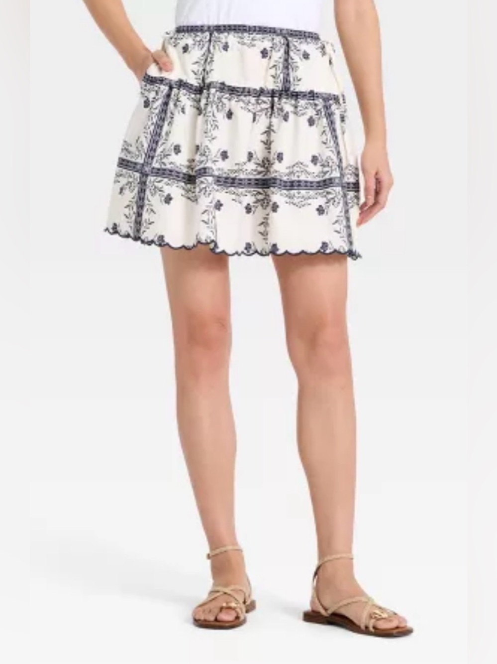 A New Day - Women’s Tie Miniskirt  - Cream/Blue -  Size XS (Skirt Only)